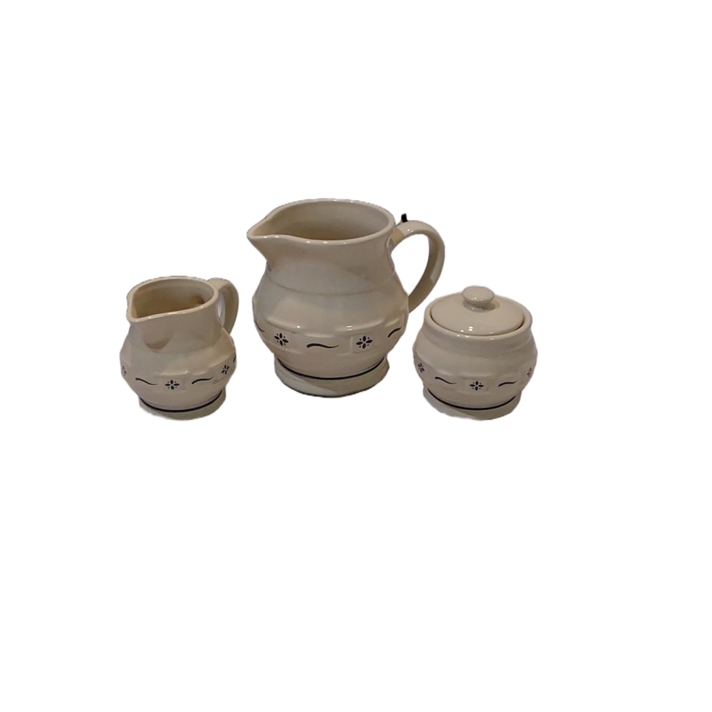 Longaberger 3 PC Woven Classic Blue Pitcher and Sugar Set